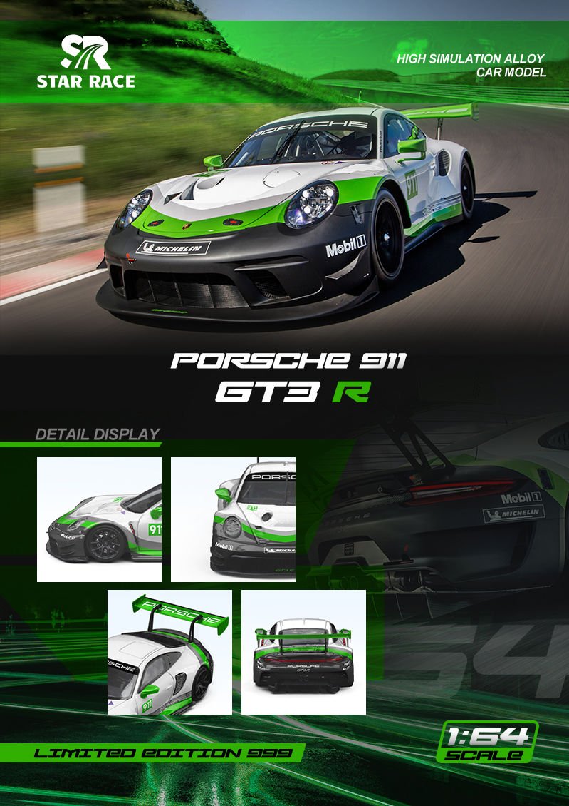 SR 1:64 STAR RACE SR Porsche 911 GT3 Le Mans Yeşil
