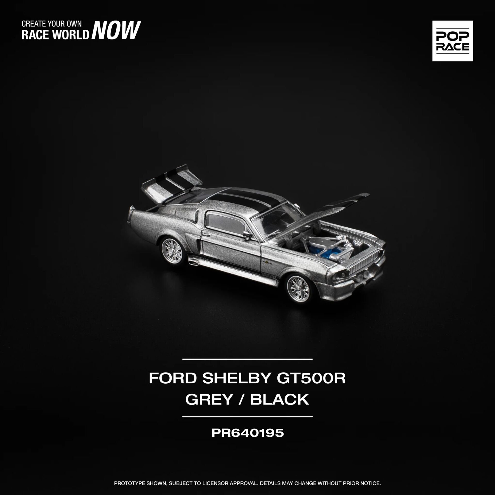 Pop Race 1/64 Ford 1967 Shelby Mustang GT500 Gri / Siyah PR64-195
