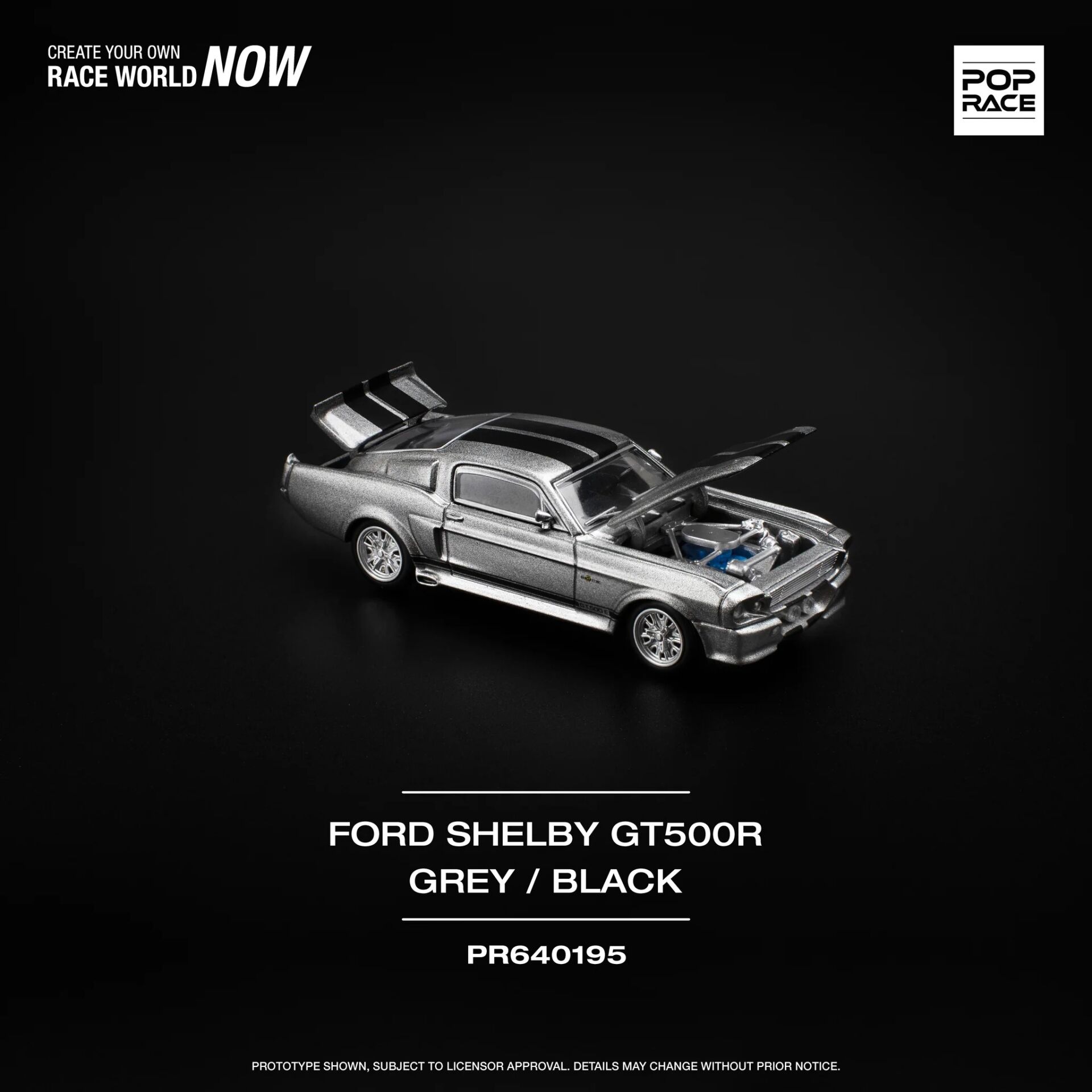 Pop Race 1/64 Ford 1967 Shelby Mustang GT500 Gri / Siyah PR64-195