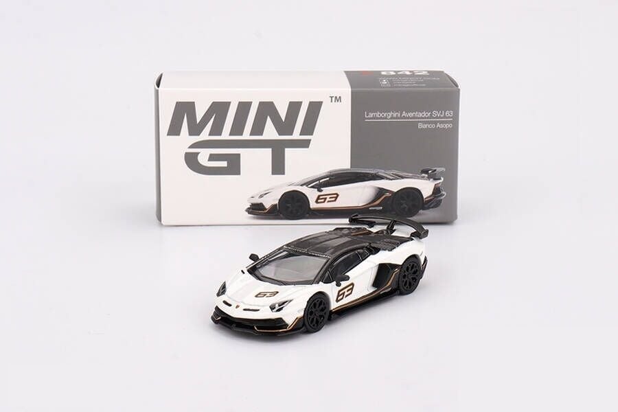 Mini GT 1/64 842 Lamborghini Aventador SVJ 63 Bianco Asopo