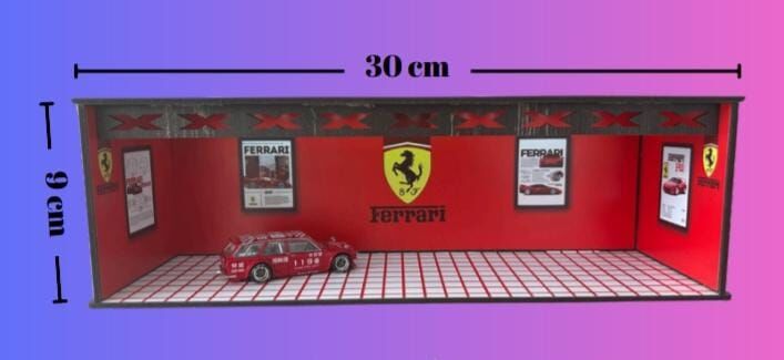 1/64 6 Araç Alabilen Yatay Işıklı Garaj Ferrari