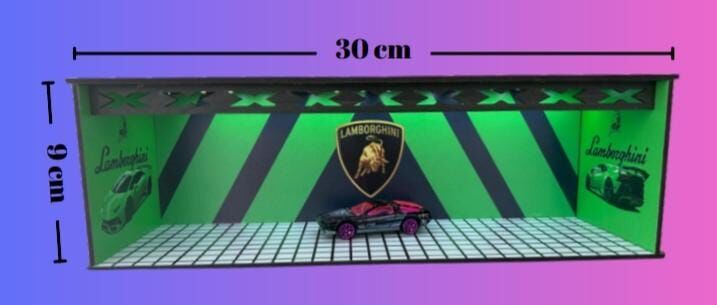 1/64 6 Araç Alabilen Yatay Işıklı Garaj Lamborghini