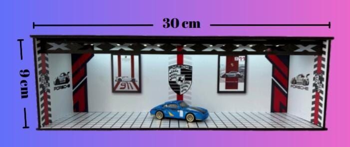 1/64 6 Araç Alabilen Yatay Işıklı Garaj Porsche