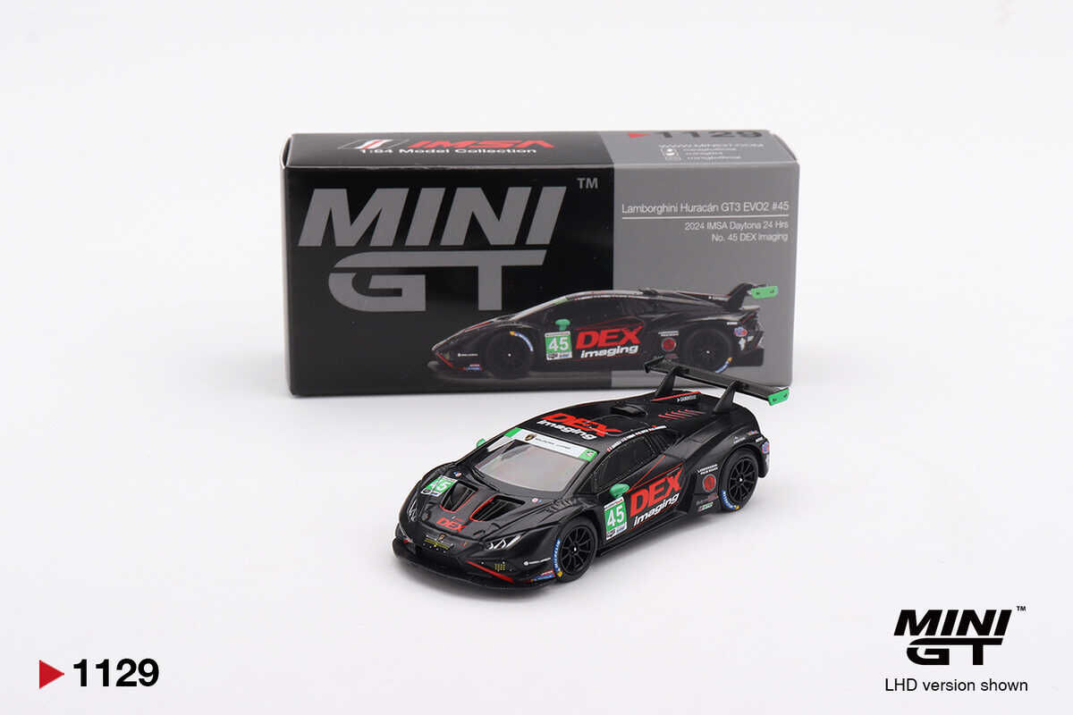 Mini GT 1/64 1129 Lamborghini Huracán GT3 EVO2 No. 45 DEX Imaging 2024 IMSA Daytona 24Hrs