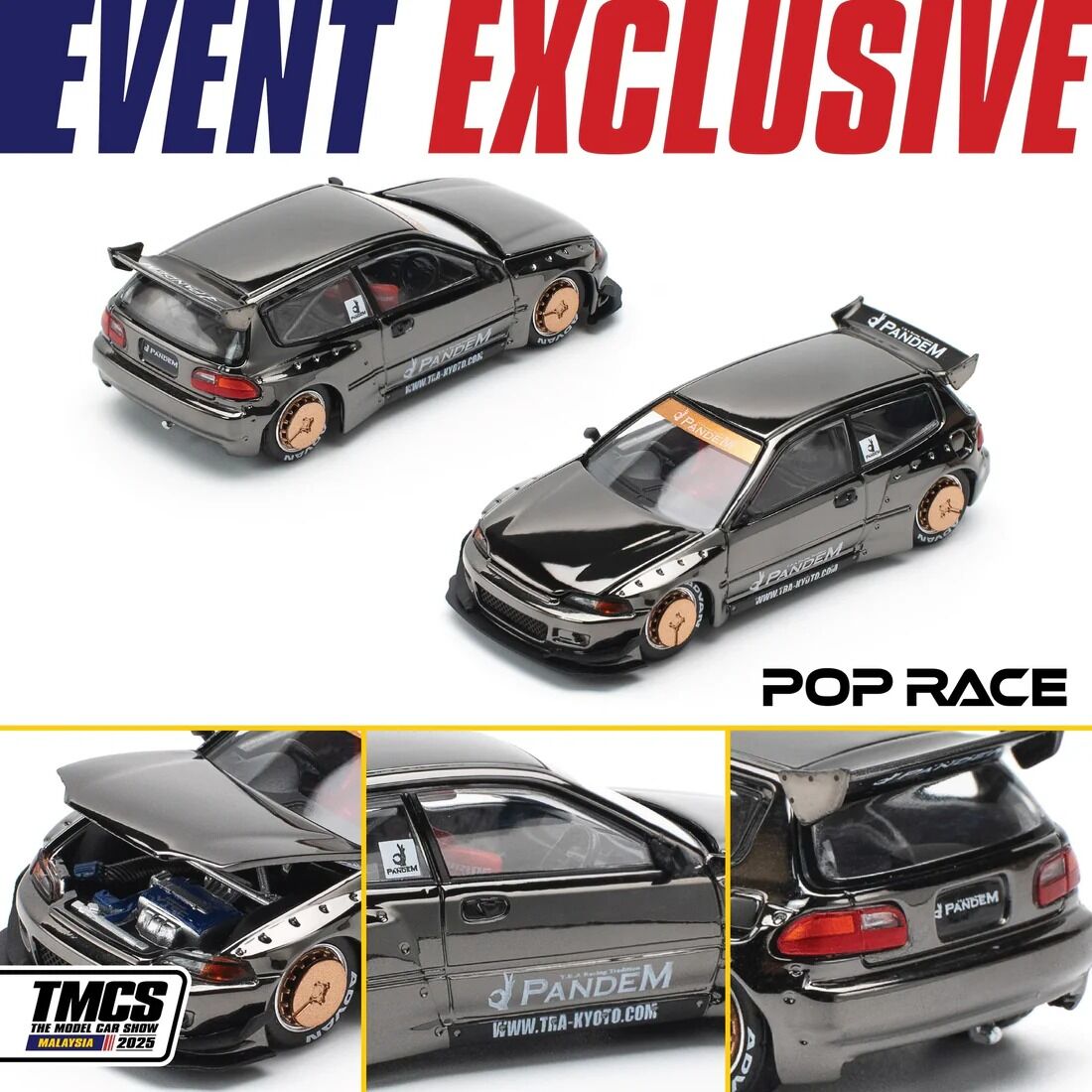 Pop Race 1/64 Pandem Civic EG6 TMCS Malaysia 2025 Event Edition PR64-208