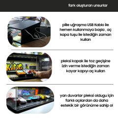 Diecast Toyblox BMW V2 Diorama Garaj 1/64 Ölçek 8, LED Işıklı USB Kablolu Model Araba Pleksi Kapaklı Dekoratif Vitrin