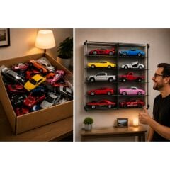 Diecast Toyblox 1:24 10 lu Araba Sergileme Vitrini Ahşap Duvar Rafı Pleksi Kapaklı Dekoratif Vitrin - Siyah