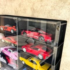 Diecast Toyblox 1:24 10 lu Araba Sergileme Vitrini Ahşap Duvar Rafı Pleksi Kapaklı Dekoratif Vitrin - Siyah