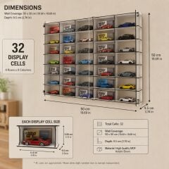 Diecast Toyblox Mini GT, Kaido House, Pop Race Uyumlu, Pleksi Kapaklı, 32 Bölmeli Duvar Tipi Dekoratif Vitrin