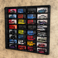 Diecast Toyblox Mini GT, Kaido House, Pop Race Uyumlu, Pleksi Kapaklı, 32 Bölmeli Duvar Tipi Dekoratif Vitrin - Siyah