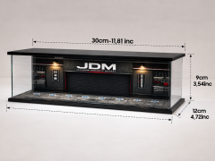 Diecast Toyblox ''JDM'' Diorama Garaj 1/64 Ölçek 8 Araçlık, LED Işıklı USB Kablolu Pleksi Kapaklı Dekoratif Vitrin