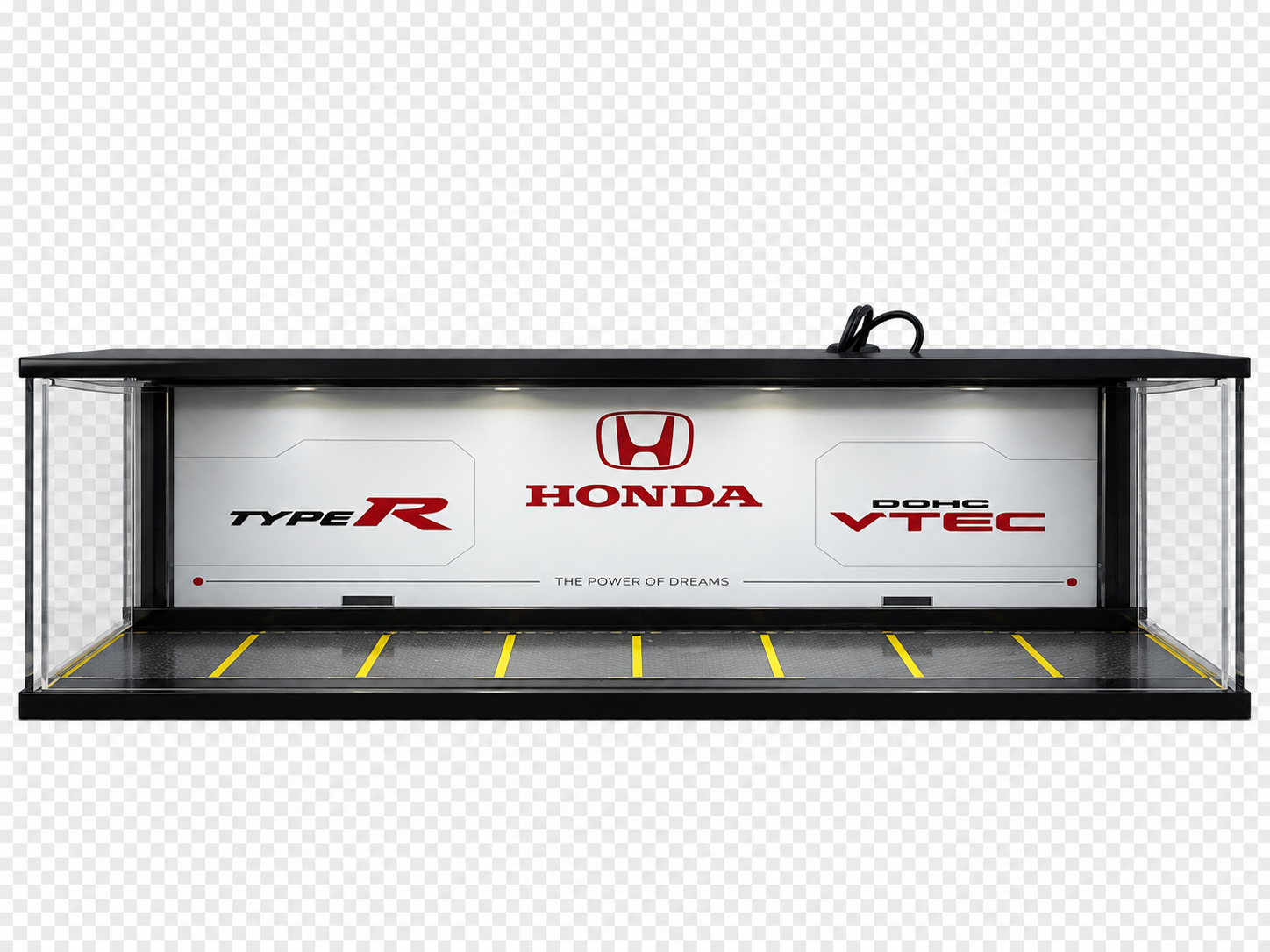 Diecast Toyblox ''Honda V2'' Diorama Garaj 1/64 Ölçek 8 Araçlık, LED Işıklı USB Kablolu Pleksi Kapaklı Dekoratif Vitrin