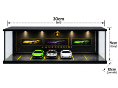 Diecast Toyblox ''Lamborghini'' Diorama Garaj 1/64 Ölçek 8 Araçlık, LED Işıklı USB Kablolu Pleksi Kapaklı Dekoratif Vitrin