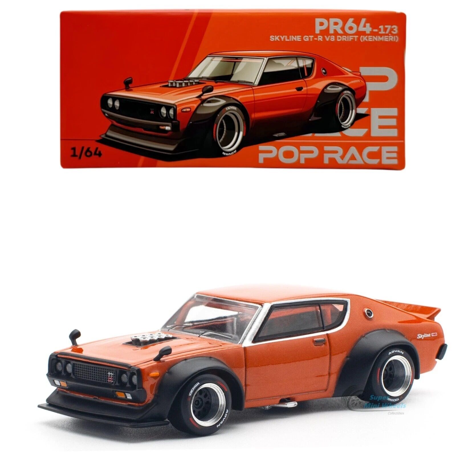 Pop Race 1/64 Nissan Skyline GT-R V8 Drift (Kenmeri) PR64-173