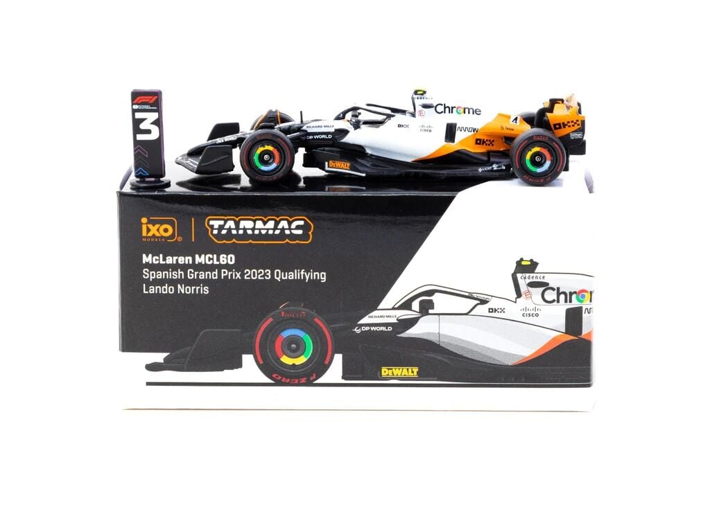 Tarmac Works X iXO Models 1/64 McLaren MCL60 Spanish Grand Prix 2023 Qualifying#4 Lando Norris - GLOBAL64