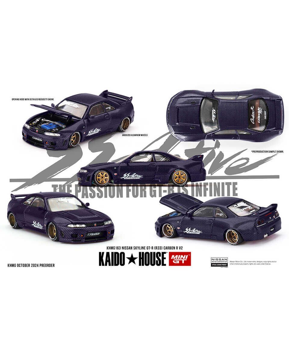 Mini GT x Kaido //163 Nissan Skyline GT-R (R33) Active Carbon R V2