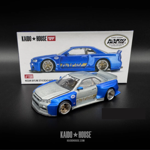 Mini GT x Kaido 1:64 //158 Nissan Skyline GT-R (R34) Kaido Works (V2 Aero) SHINJUKU V2 !!CHASE!! (Açık Kutu Hatasız)
