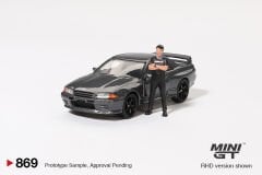 Mini GT 1/64 869 Nissan Skyline GT-R (R32) Gunmetal W/ Matsuda Figure Tsugio Matsuda Collection