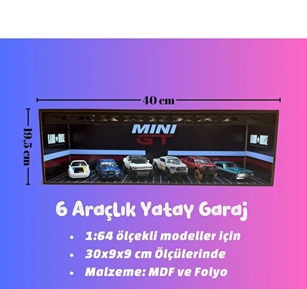 1/64 6 Araç Alabilen Yatay Işıklı Garaj Mini GT