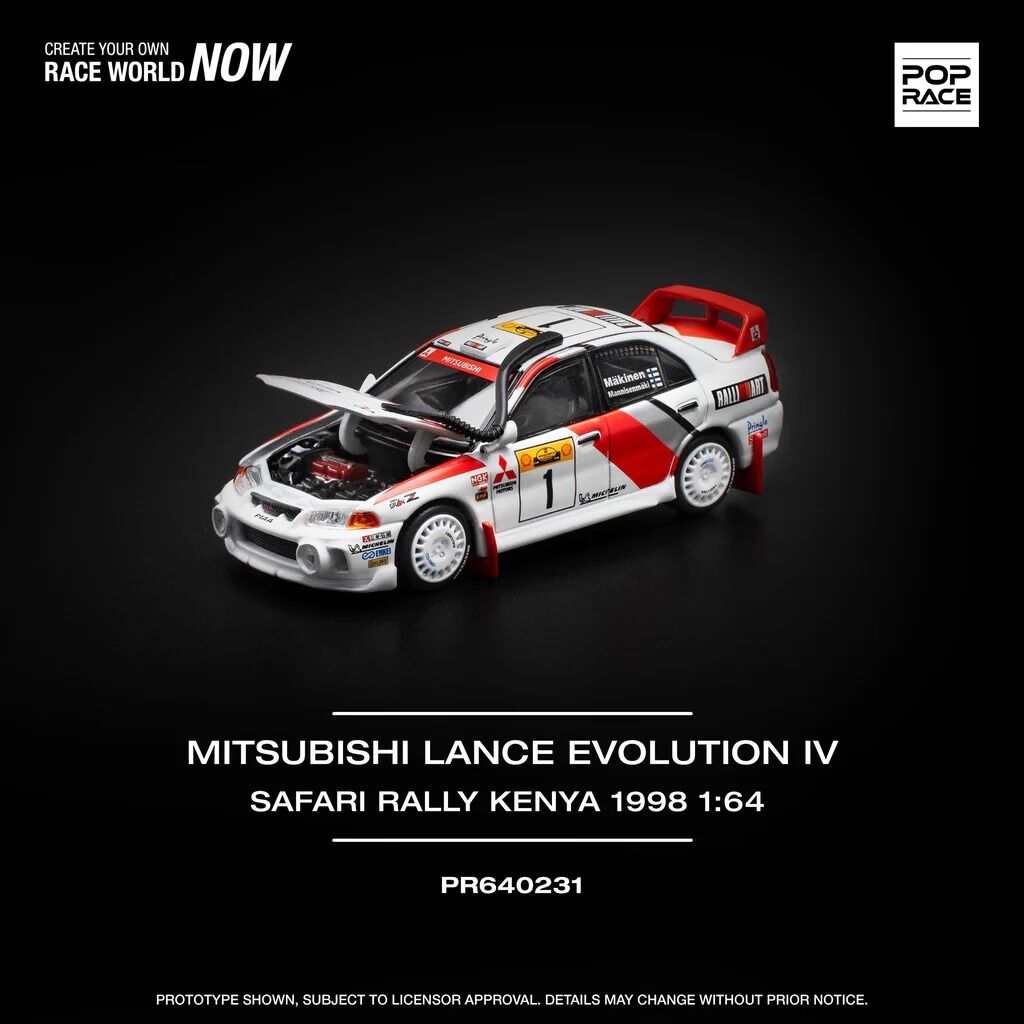 Pop Race 1/64 Mitsubish Lancer Evolution 4 Safari Rally Kenya 1998 - PR640231