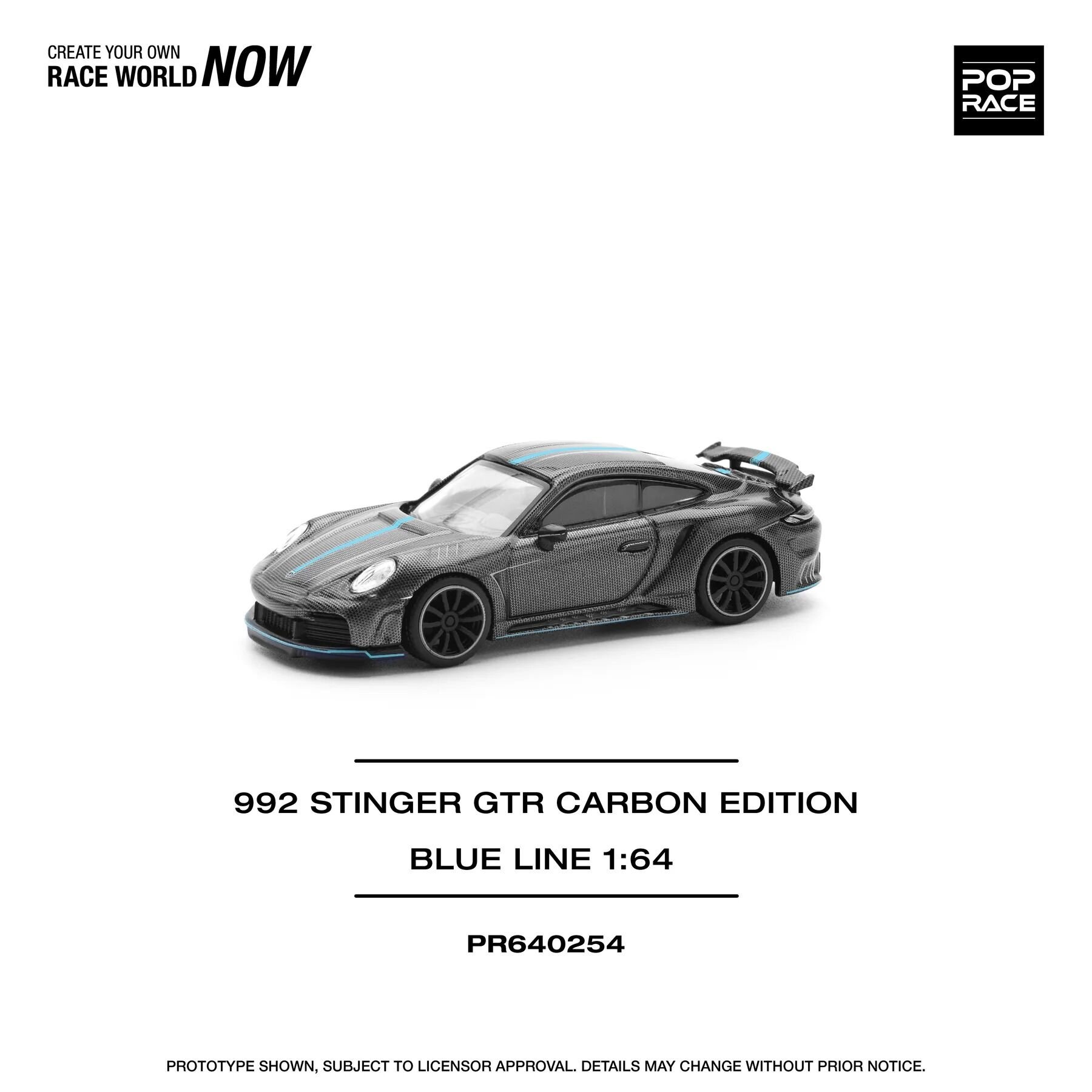 Pop Race 1/64 992 Stinger Carbon Edition Blue Line - PR640254