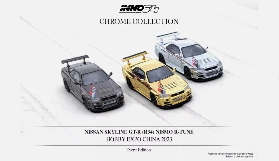 Inno64 Nissan GT-R R34 Nismo R-Tune GTR Bejing Expo Chrome Set (Siyah, Gümüş, Altın)