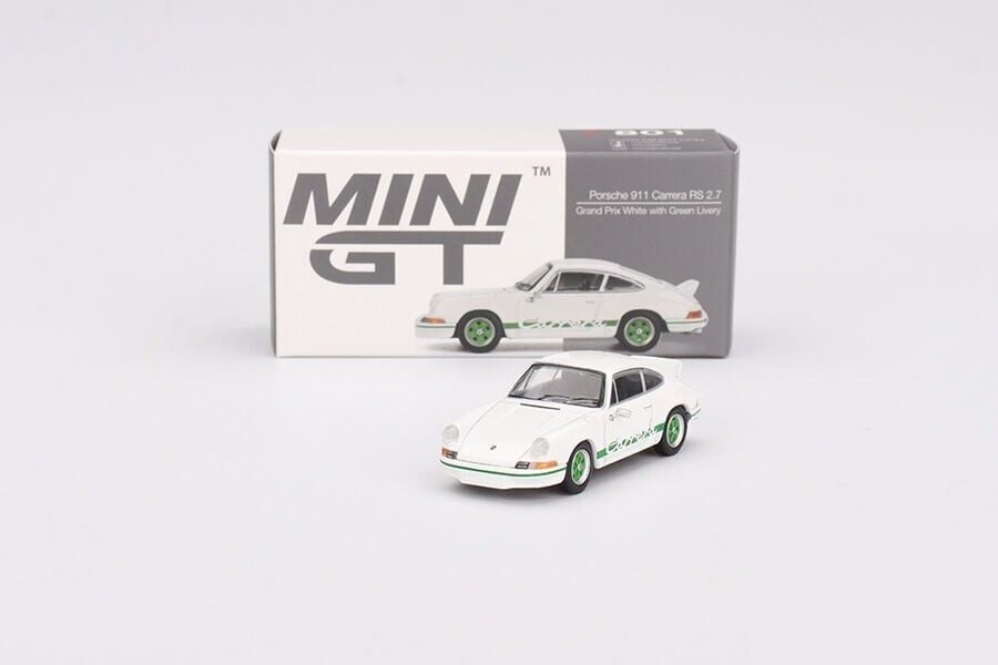 Mini GT 801 Porsche 911 Carrera RS 2.7 Grand Prix White with Green Livery