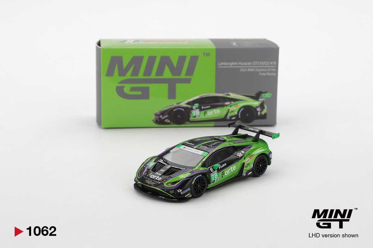 Mini GT 1062 1/64 Lamborghini Huracán GT3 EVO2 #78 Forte Racing 2024 IMSA Daytona 24 Hrs